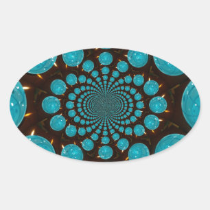 Dizzying Display of Cyan Lights Kaleidoscope Art Oval Sticker