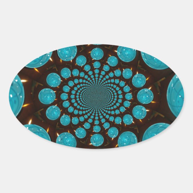 Dizzying Display of Cyan Lights Kaleidoscope  Art Oval Sticker (Front)