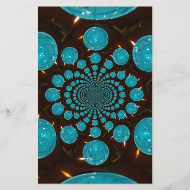 Dizzying Display of Cyan Lights Kaleidoscope  Art Stationery (Front)