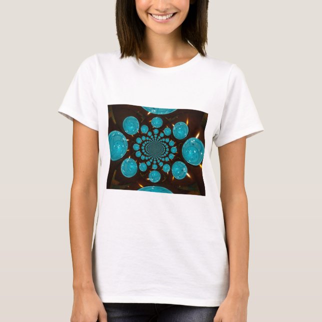 Dizzying Display of Cyan Lights Kaleidoscope T-Shirt (Front)