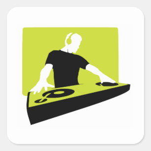 dj-311764 dj disc jockey green black deck records  square sticker