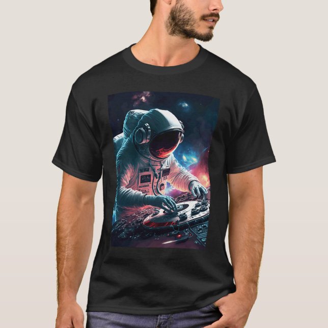DJ Astronaut Turntable in Space Graphic for Men an T-Shirt (Front)