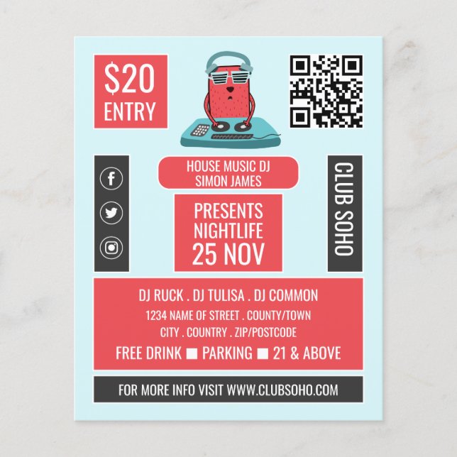 DJ at the Deck Cartoon, Professional DJ Advert Flyer (Front)