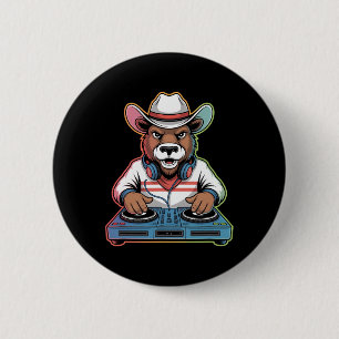 Dj Bear Cowboy Mixing Beats  6 Cm Round Badge