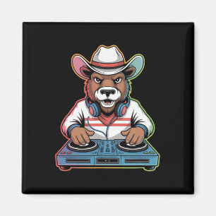 Dj Bear Cowboy Mixing Beats Magnet