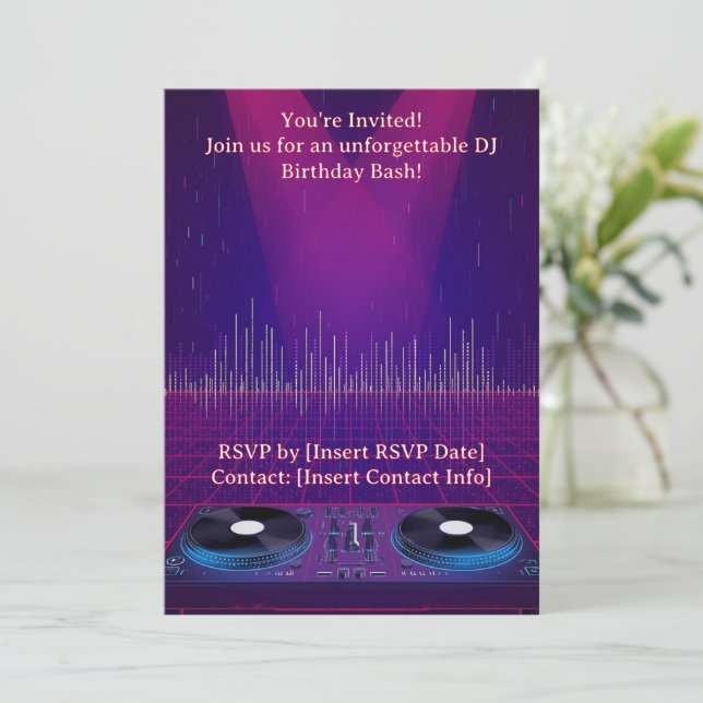 DJ Birthday Party Invitation - Customisable  (Standing Front)