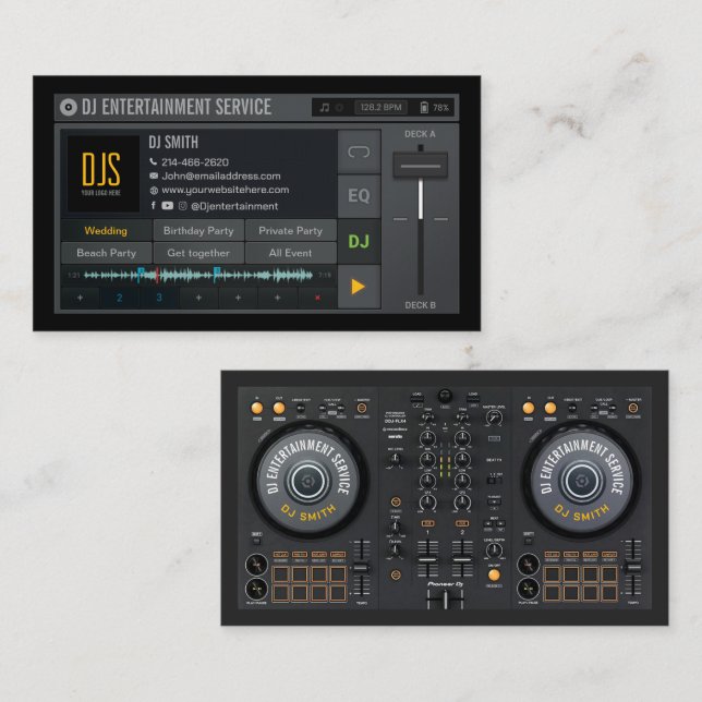 DJ Business Card, DJ Event Service, Entertainment Business Card (Front/Back)