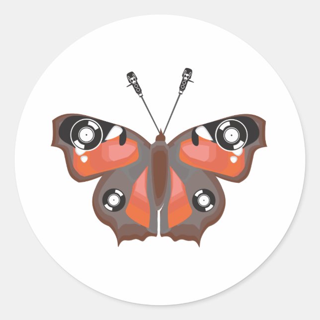 DJ Butterfly Classic Round Sticker (Front)