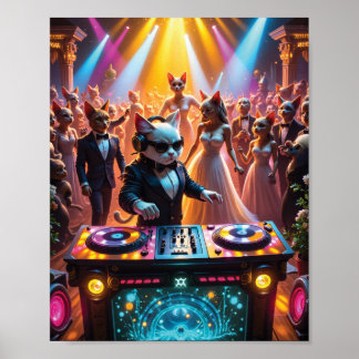 DJ Cat at a Glamourous Feline Ballroom Party Poster
