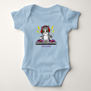 DJ Cat Cartoon – Cool Music Lover Illustration Baby Bodysuit