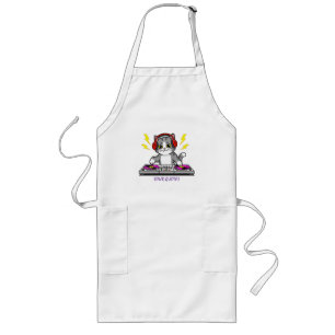DJ Cat Cartoon – Cool Music Lover Illustration Long Apron