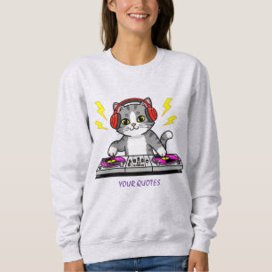 DJ Cat Cartoon – Cool Music Lover Illustration Sweatshirt