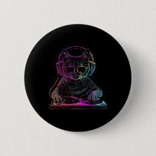 Dj Cat Edm Techno House Music Funny Cat Lover 6 Cm Round Badge