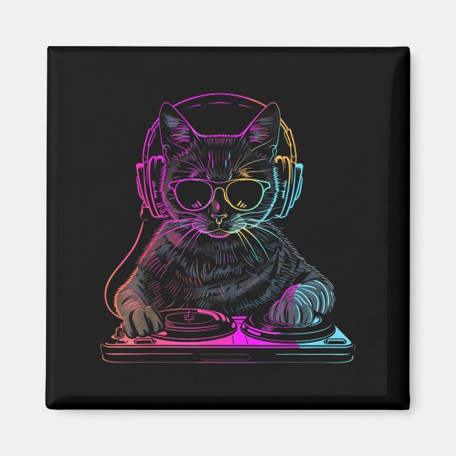 Dj Cat Edm Techno House Music Funny Cat Lover For  Magnet (Front)