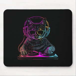 Dj Cat Edm Techno House Music Funny Cat Lover For Mouse Mat