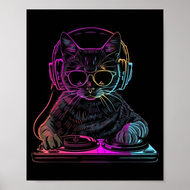 Dj Cat Edm Techno House Music Funny Cat Lover For  Poster (Front)
