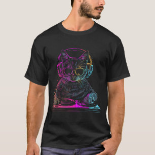 Dj Cat Edm Techno House Music Funny Cat Lover For  T-Shirt