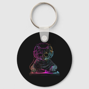 Dj Cat Edm Techno House Music Funny Cat Lover Key Ring
