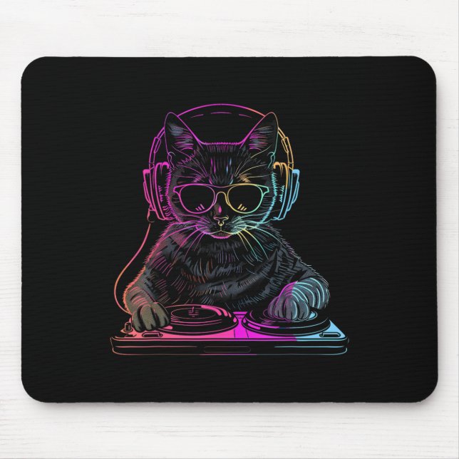 Dj Cat Edm Techno House Music Funny Cat Lover  Mouse Mat (Front)