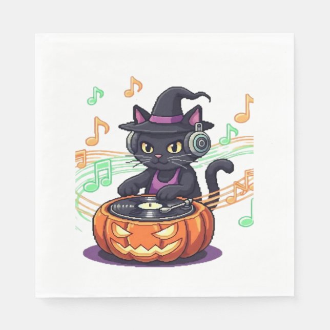Dj cat halloween Oversized T-Shirt Napkin (Front)