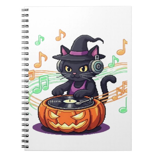 Dj cat halloween Oversized T-Shirt Notebook (Front)