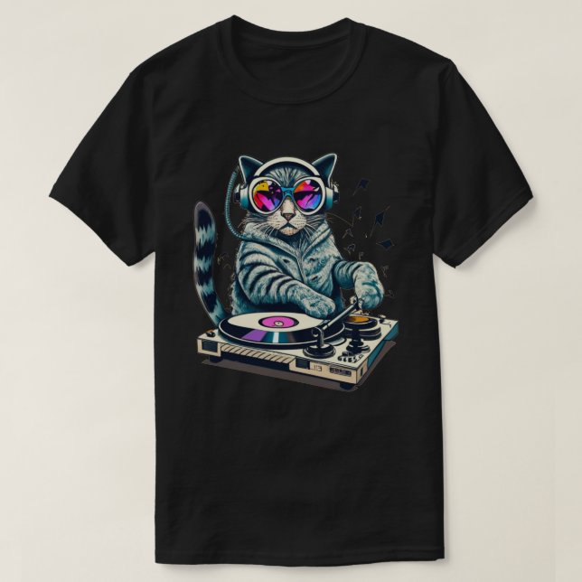 DJ Cat Mixing Turntable  T-Shirt (Design Front)