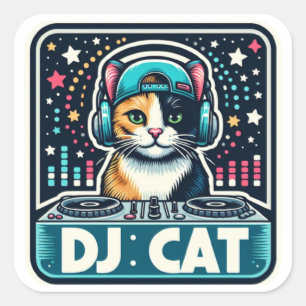 DJ Cat Square Sticker