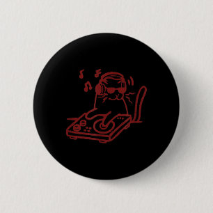 DJ Cat Tomcat with Turntables and Headphone Y2K 6 Cm Round Badge