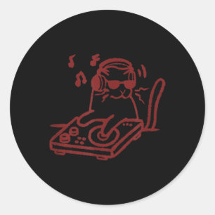 DJ Cat Tomcat with Turntables and Headphone Y2K Classic Round Sticker
