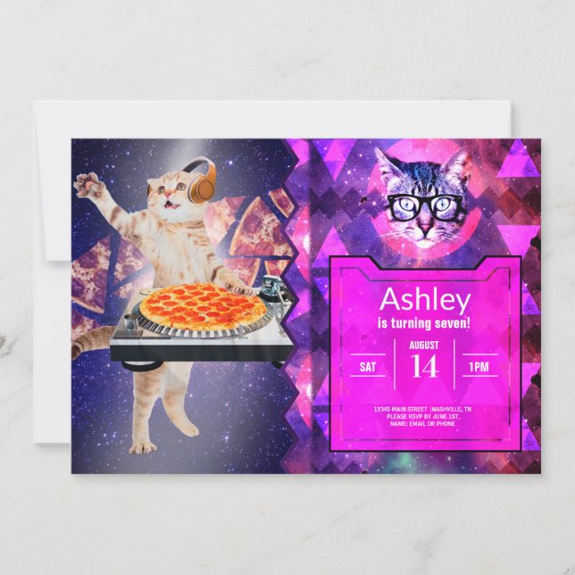 DJ Cat Turntable Mixer Invitation (Front)