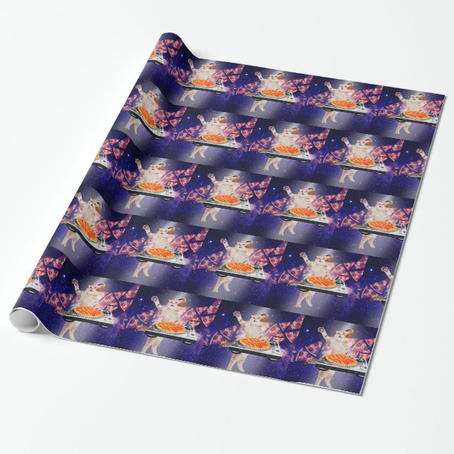 DJ Cat Turntable Mixer Wrapping Paper (Unrolled)