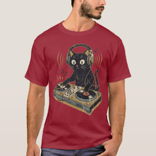 DJ Cat Turntable Music Vintage T-Shirt
