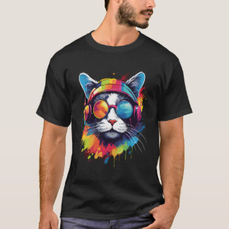 Dj Cat Wearing Headphones Sunglasses T-Shirt