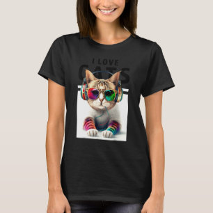 DJ Cat with Cool Style Sunglasses Headphone Music T-Shirt