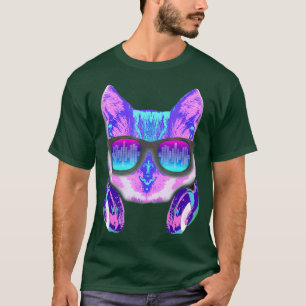 DJ Cat with Rainbow and Headphones Shirt Womens