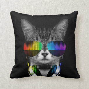DJ cat with sunglasses and headphones Cushion