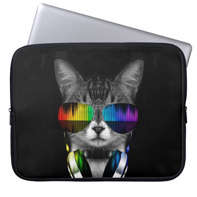DJ cat with sunglasses and headphones Laptop Sleeve (Front)