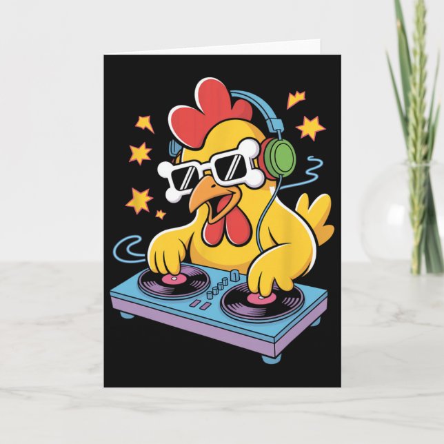 Dj Chicken Spinning Music Fun Vibes  Card (Front)