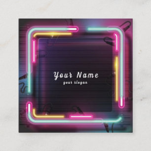 DJ Colourful Neon Lights Vibrant - Stand Out Square Business Card