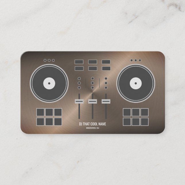 DJ Controller 2020 - Bronze Metal Faux Business Card (Front)