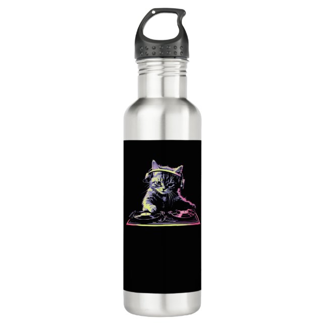DJ Controller Cat - Funny DJ Cat 710 Ml Water Bottle (Front)