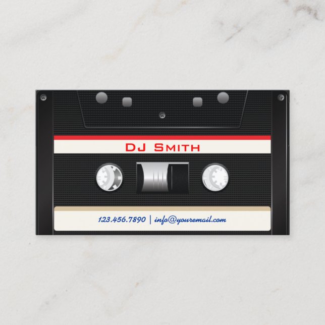 DJ Cool Black Cassette Tape Business Card (Front)