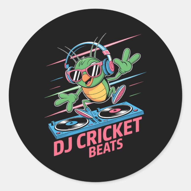 Dj Cricket Beats Groovy Music Fun  Classic Round Sticker (Front)