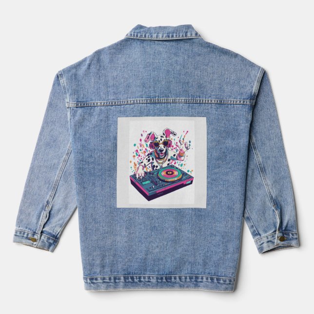 DJ Dalmatian � EDM Rave Party Dog Denim Jacket (Back)
