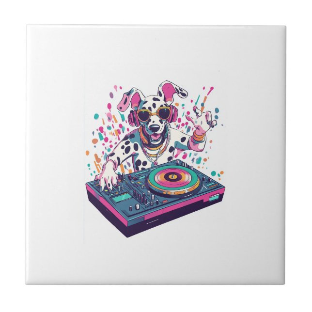 DJ Dalmatian � EDM Rave Party Dog Tile (Front)