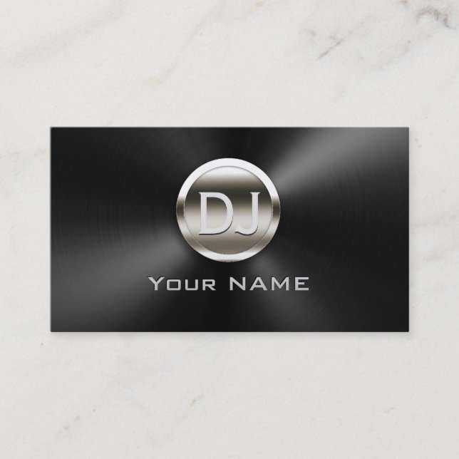 DJ Deejay Monogram Trendy Black Metal Business Card (Front)