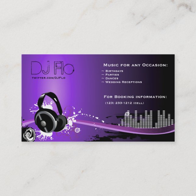 DJ - deejay music coordinator Business Card (Front)