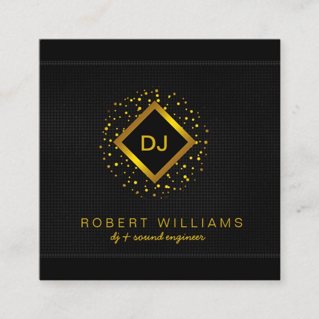 DJ Deejay Professional Gold Faux Music Teacher Square Business Card (Front)