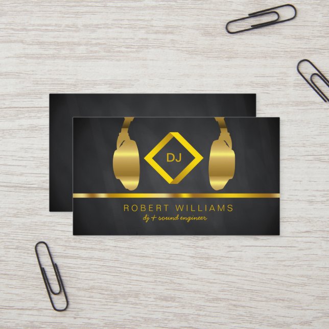 DJ Deejay Professional Headphone Gold Faux Music Business Card (Front/Back In Situ)