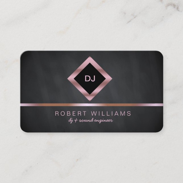 DJ Deejay Professional Rose Gold Faux Music Busine Business Card (Front)